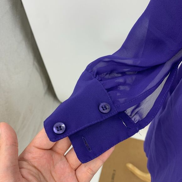 BCBGeneration Surplice Dress Womens XXS Royal Blue Cinch Waist Chiffon Sleeves - Picture 4 of 16